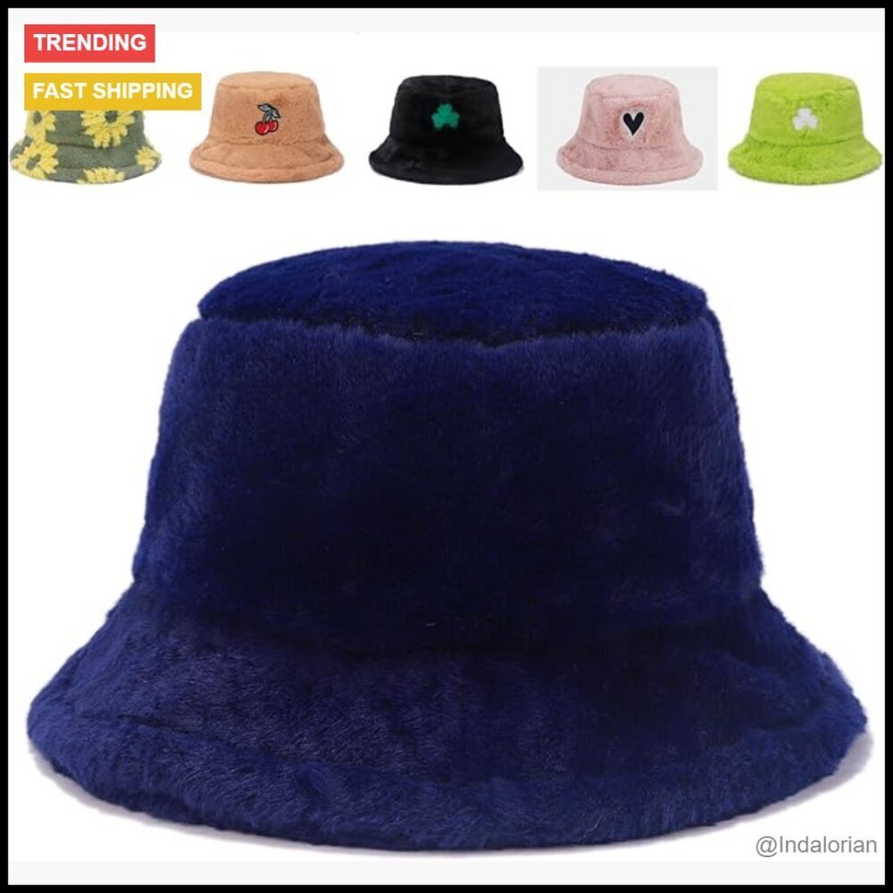 Faux Fur Bucket Hat Winter Warm Fluffy Plush Elegant Y2K Chic Adjustable